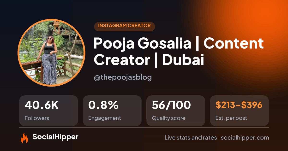Pooja Gosalia | Content Creator | Dubai🧿 Instagram stats on SocialHipper