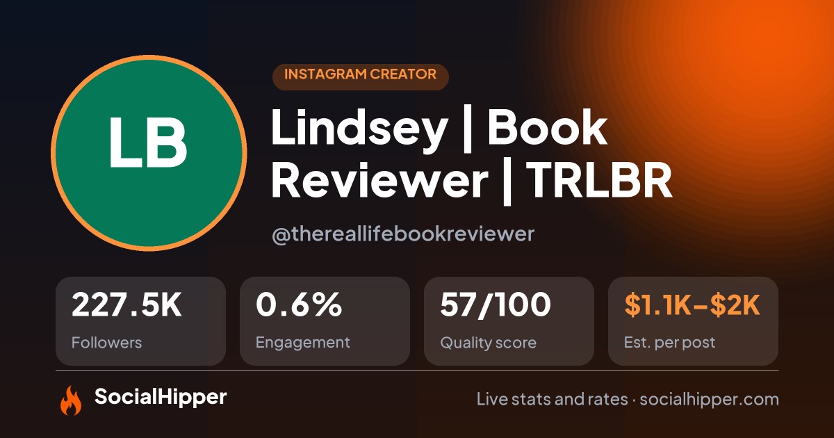 Lindsey | Book Reviewer | TRLBR Instagram stats on SocialHipper