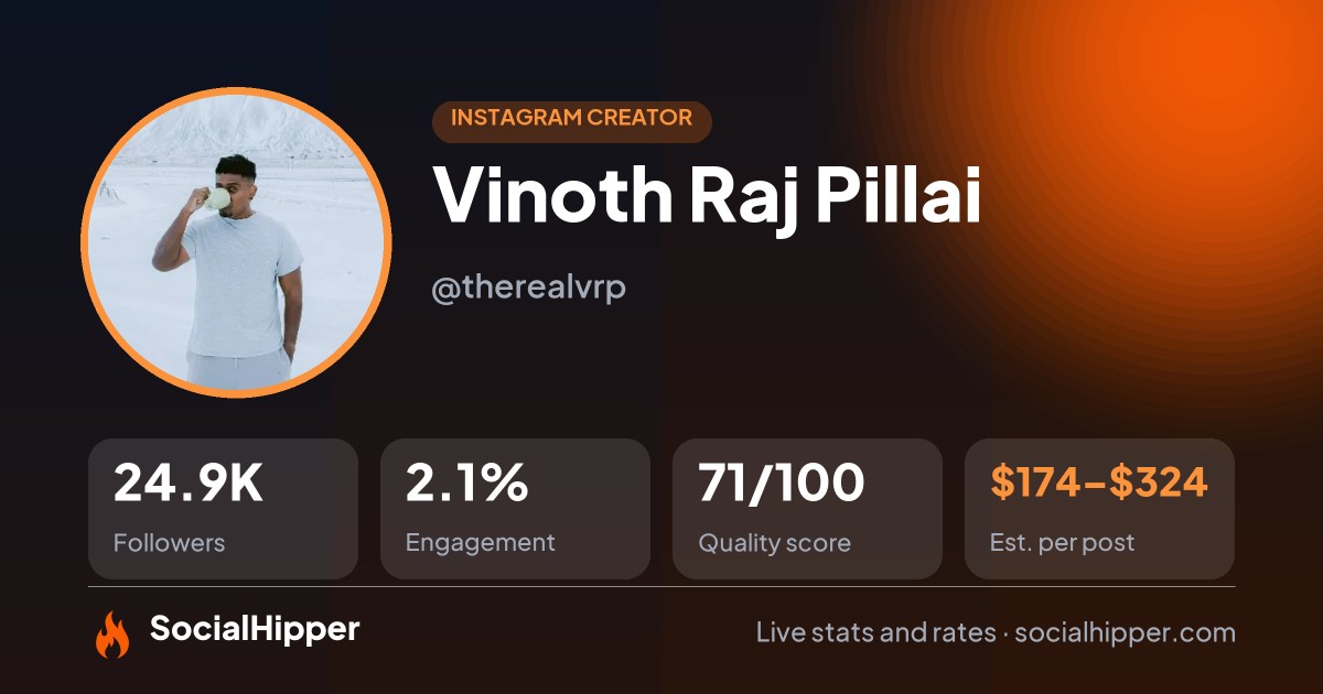 Vinoth Raj Pillai Instagram stats on SocialHipper