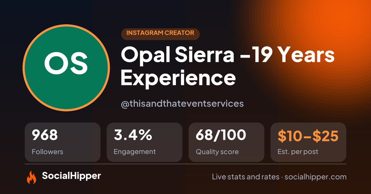 Opal Sierra -19 Years Experience Instagram stats on SocialHipper