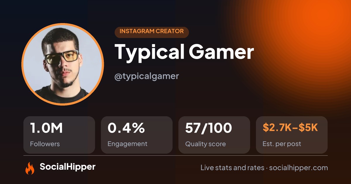Typical Gamer Instagram stats on SocialHipper