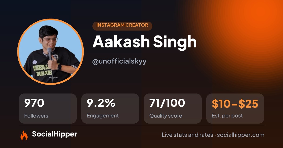 Aakash Singh Instagram stats on SocialHipper