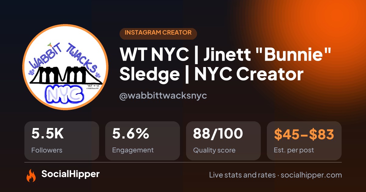 WT NYC | Jinett "Bunnie" Sledge | NYC Creator Instagram stats on SocialHipper