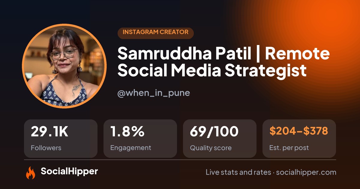 Samruddha Patil | Remote Social Media Strategist Instagram stats on SocialHipper