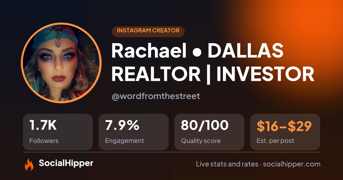 Rachael • DALLAS REALTOR | INVESTOR Instagram stats on SocialHipper