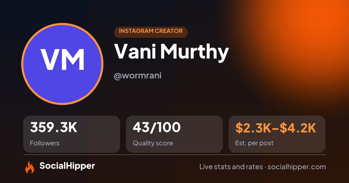 Vani Murthy Instagram stats on SocialHipper