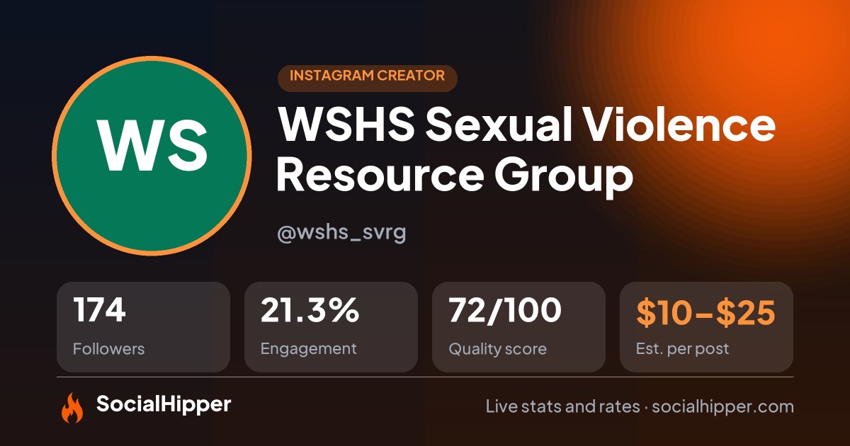 WSHS Sexual Violence Resource Group Instagram stats on SocialHipper
