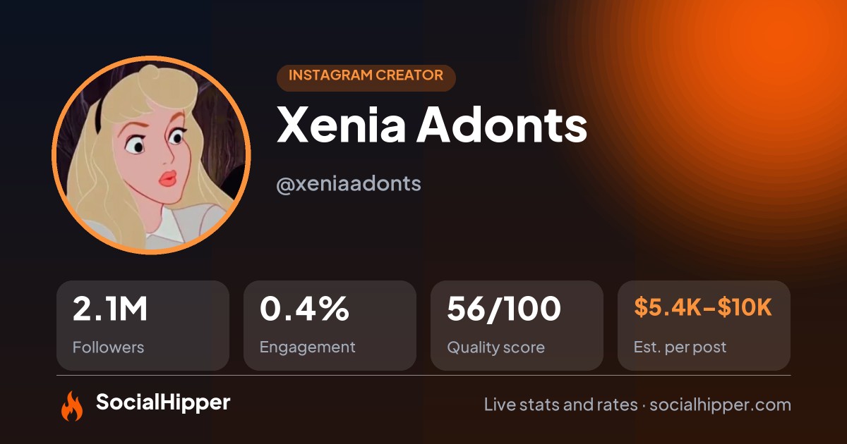 Xenia Adonts Instagram stats on SocialHipper