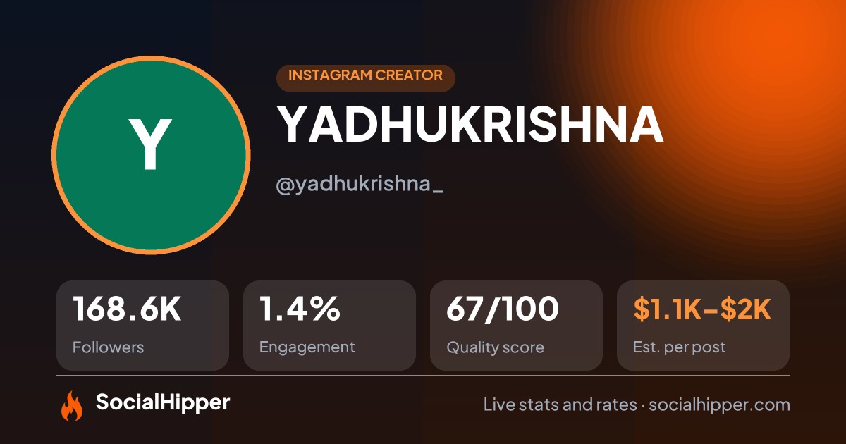 YADHUKRISHNA Instagram stats on SocialHipper