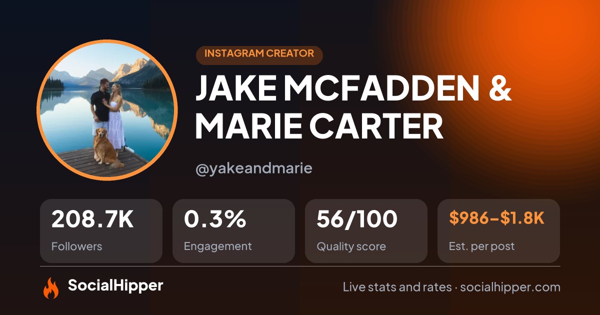 JAKE MCFADDEN & MARIE CARTER 🇨🇦 Instagram stats on SocialHipper