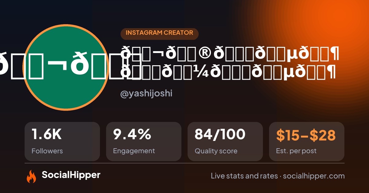𝗬𝗮𝘀𝗵𝗶 𝗝𝗼𝘀𝗵𝗶 🎸 🧿 Instagram stats on SocialHipper
