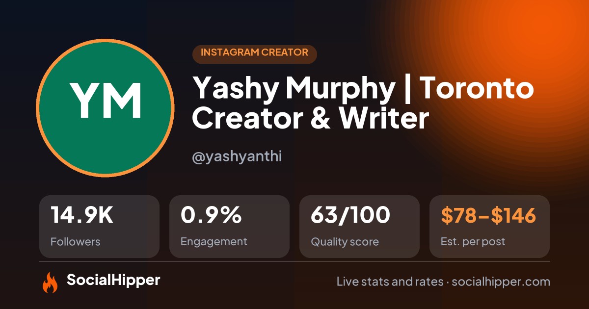 Yashy Murphy | Toronto Creator & Writer Instagram stats on SocialHipper
