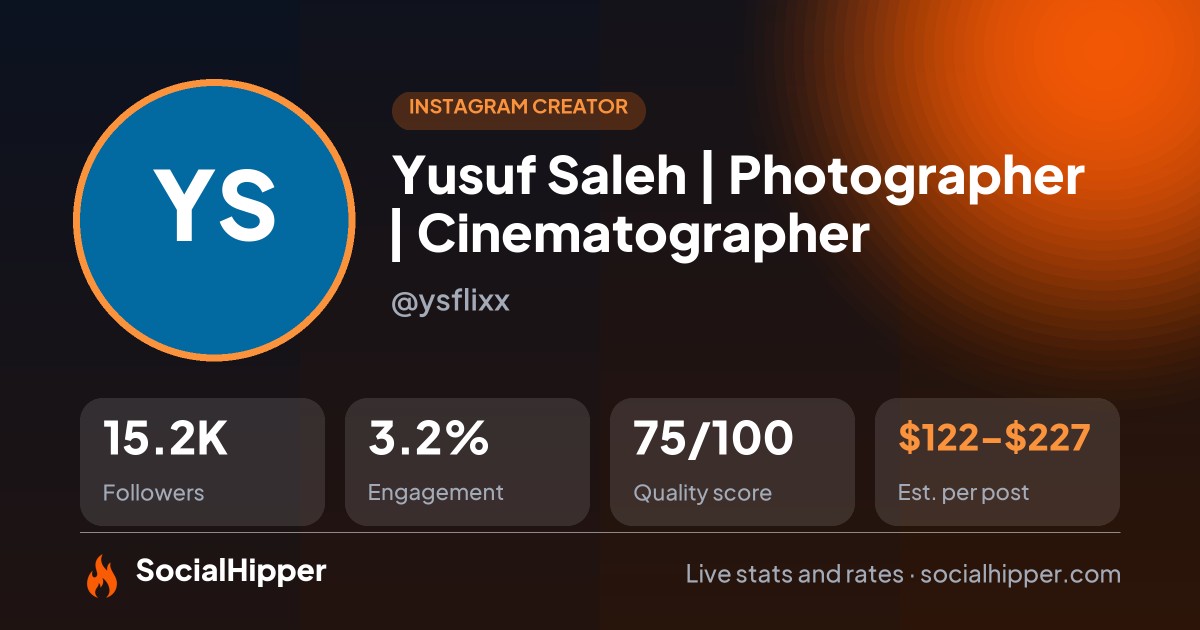 Yusuf Saleh | Photographer | Cinematographer Instagram stats on SocialHipper