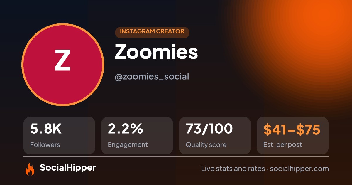 Zoomies Instagram stats on SocialHipper