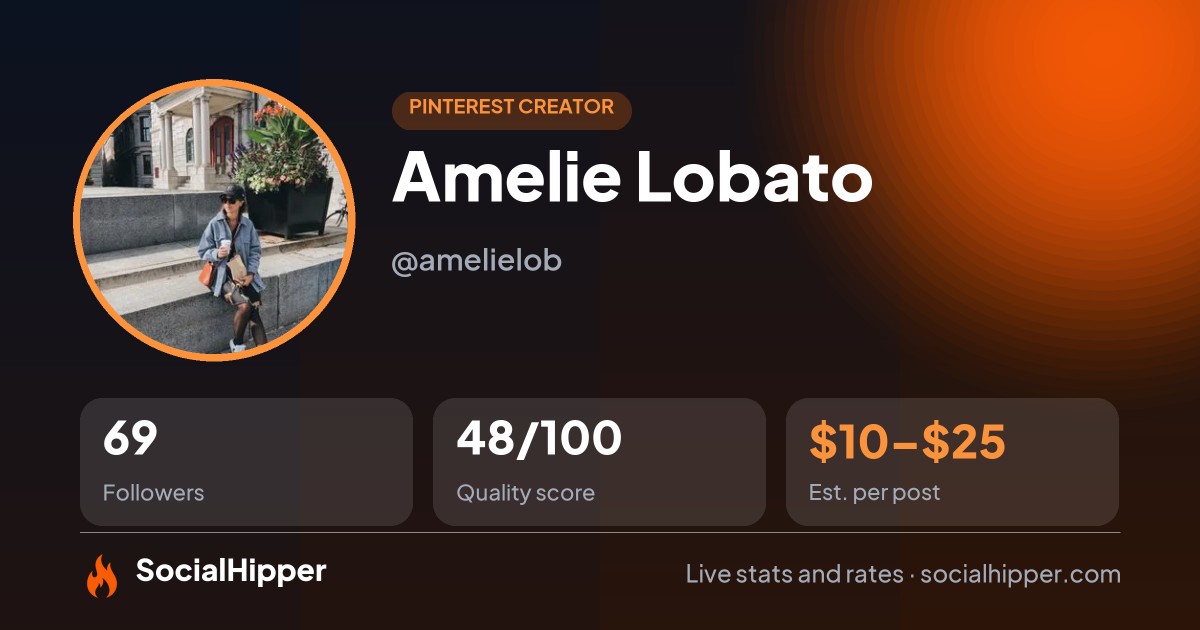 Amelie Lobato Pinterest stats on SocialHipper
