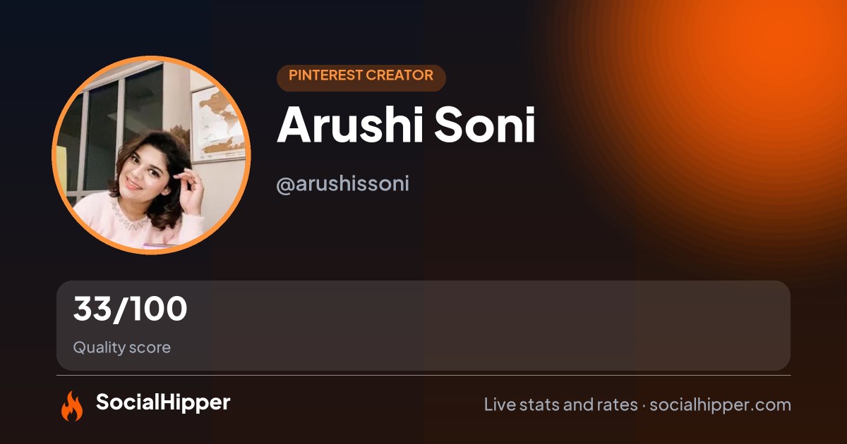Arushi Soni Pinterest stats on SocialHipper