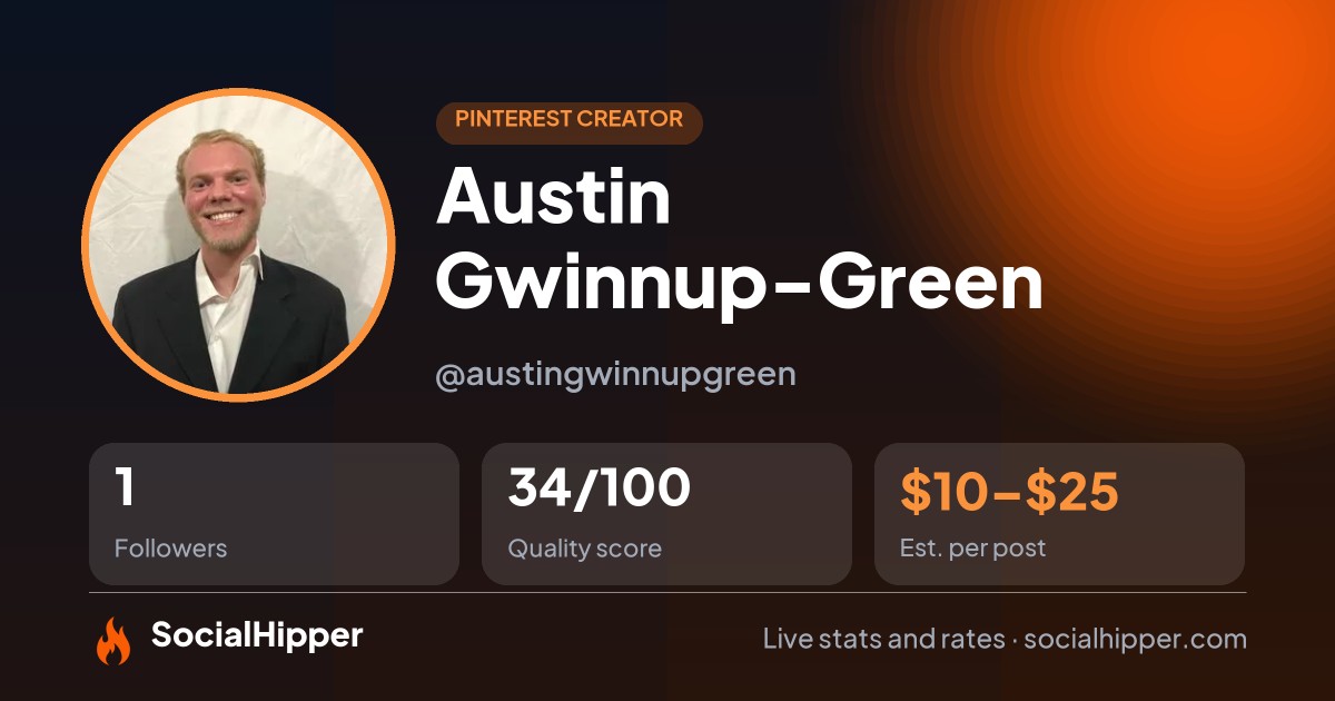 Austin Gwinnup-Green Pinterest stats on SocialHipper