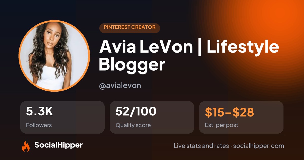 Avia LeVon | Lifestyle Blogger Pinterest stats on SocialHipper