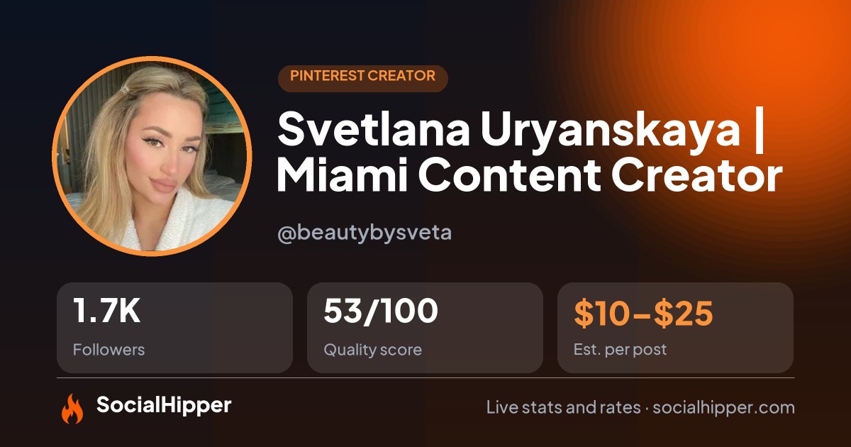 Svetlana Uryanskaya | Miami Content Creator Pinterest stats on SocialHipper