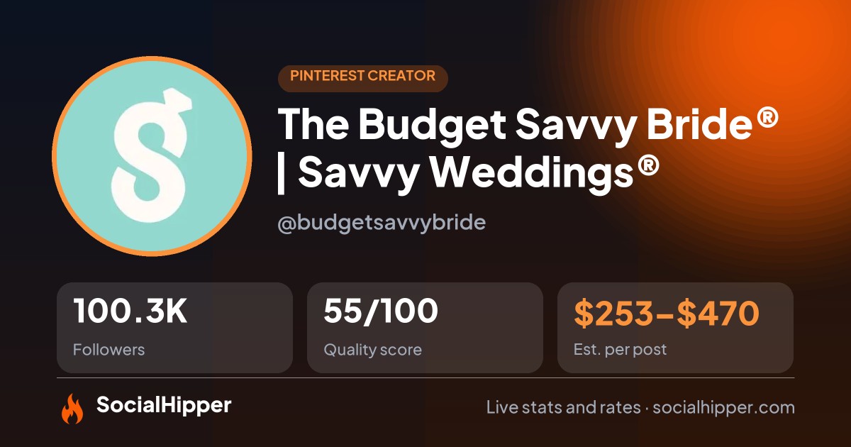 The Budget Savvy Bride® | Savvy Weddings® Pinterest stats on SocialHipper