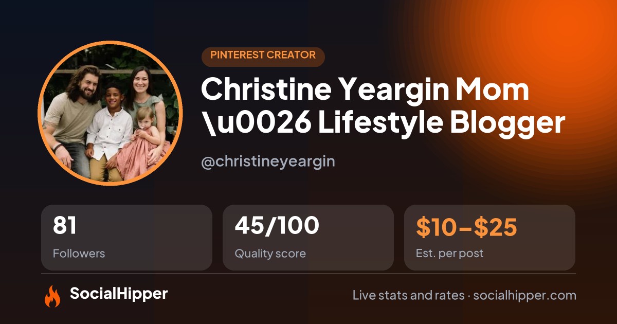 Christine Yeargin Mom \u0026 Lifestyle Blogger Pinterest stats on SocialHipper