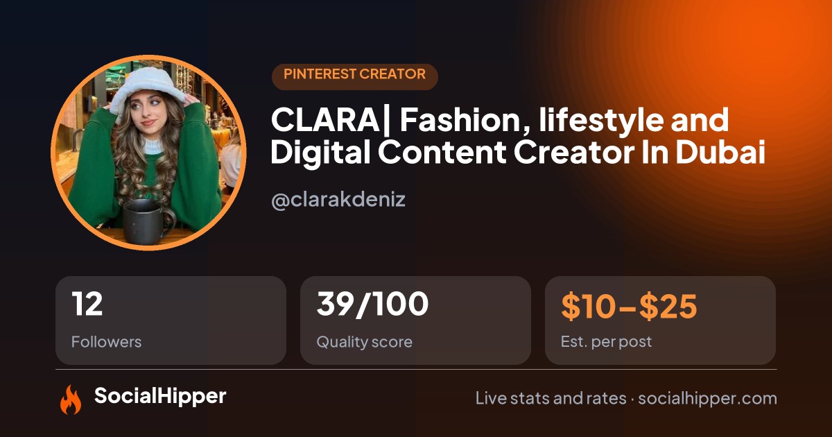 CLARA|  Fashion, lifestyle and Digital Content Creator In Dubai Pinterest stats on SocialHipper