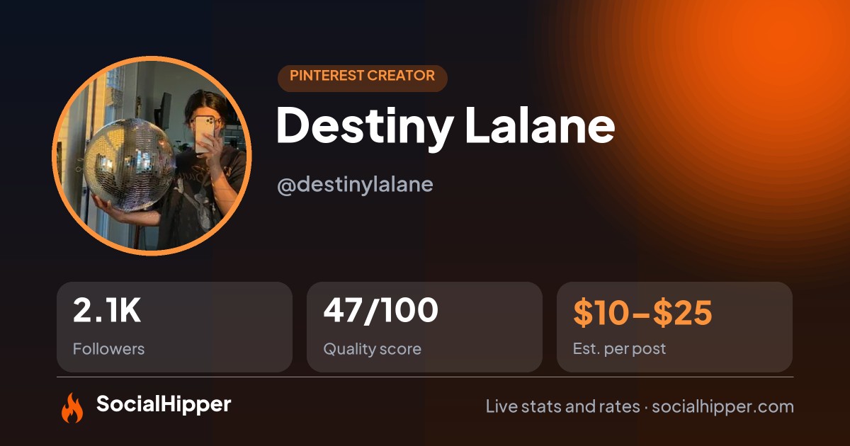 Destiny Lalane Pinterest stats on SocialHipper