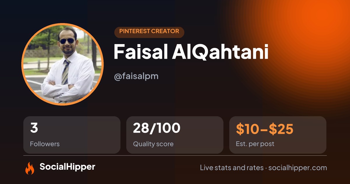 Faisal AlQahtani Pinterest stats on SocialHipper