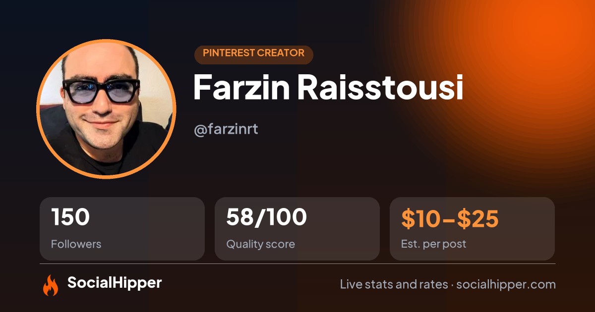Farzin Raisstousi Pinterest stats on SocialHipper