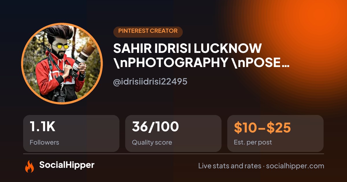 SAHIR IDRISI LUCKNOW  \nPHOTOGRAPHY \nPOSE MAKER Pinterest stats on SocialHipper