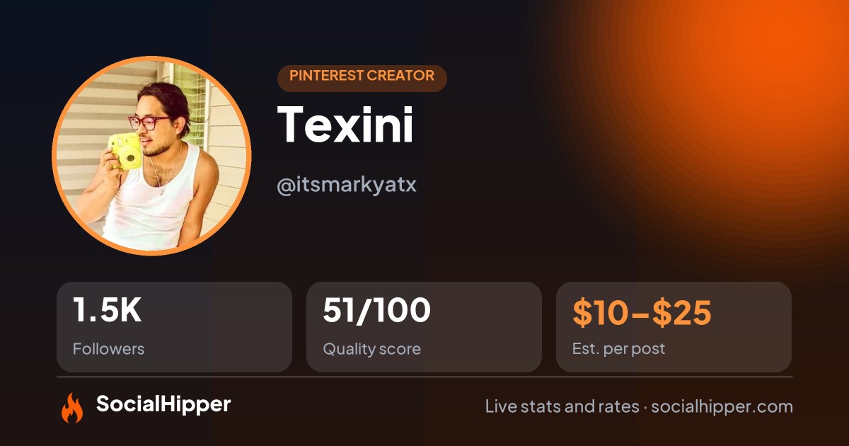 Texini Pinterest stats on SocialHipper