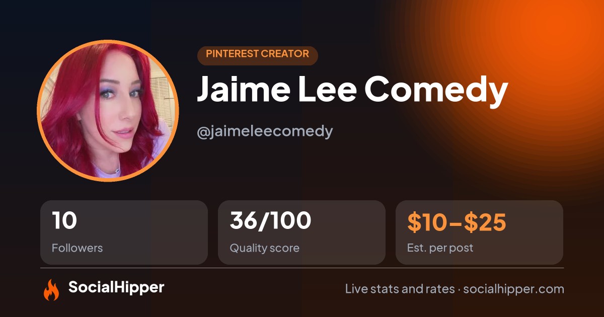 Jaime Lee Comedy Pinterest stats on SocialHipper