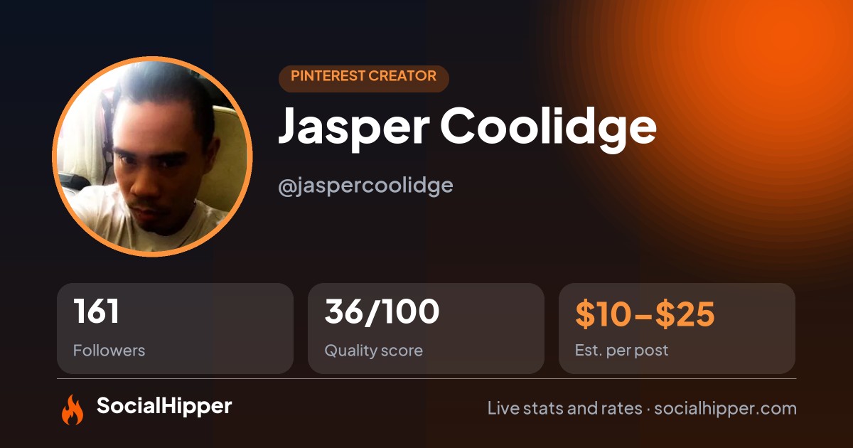 Jasper Coolidge Pinterest stats on SocialHipper