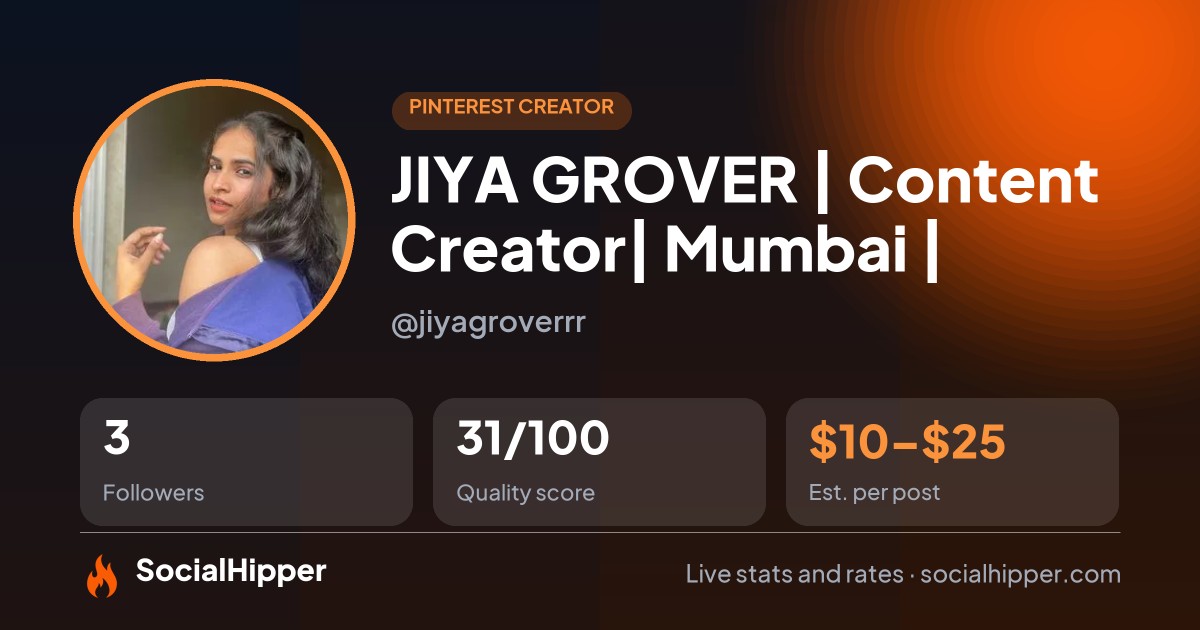 JIYA GROVER | Content Creator| Mumbai | Pinterest stats on SocialHipper