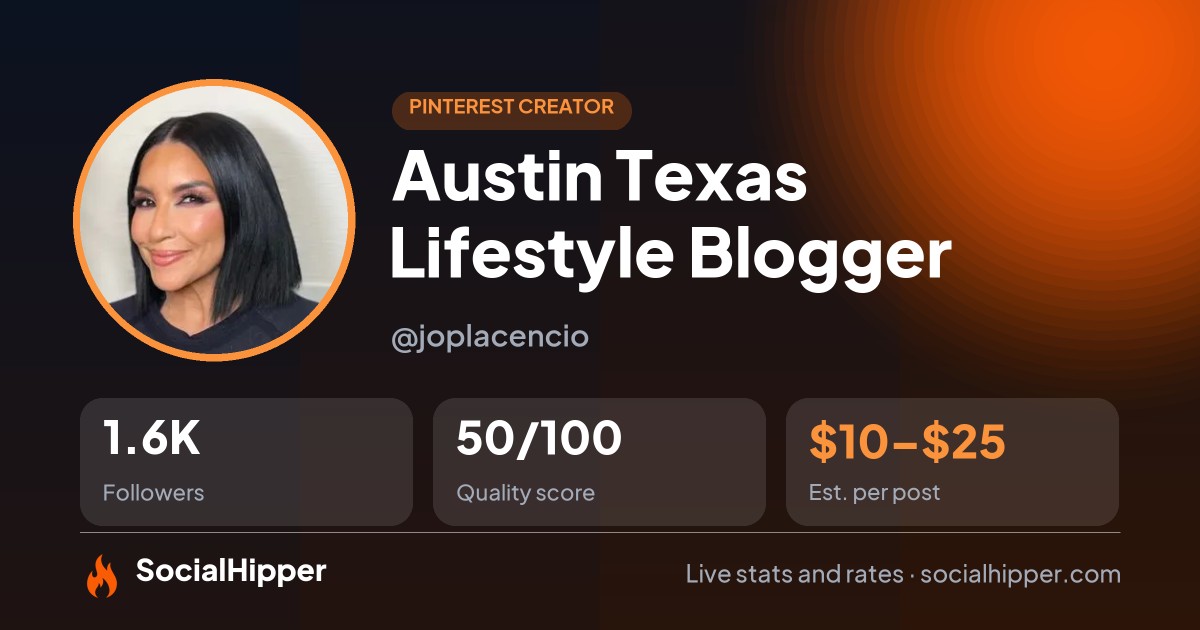 Austin Texas  Lifestyle Blogger Pinterest stats on SocialHipper