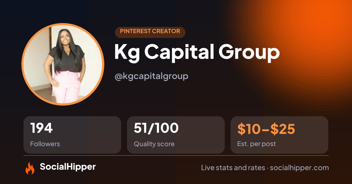 Kg Capital Group Pinterest stats on SocialHipper