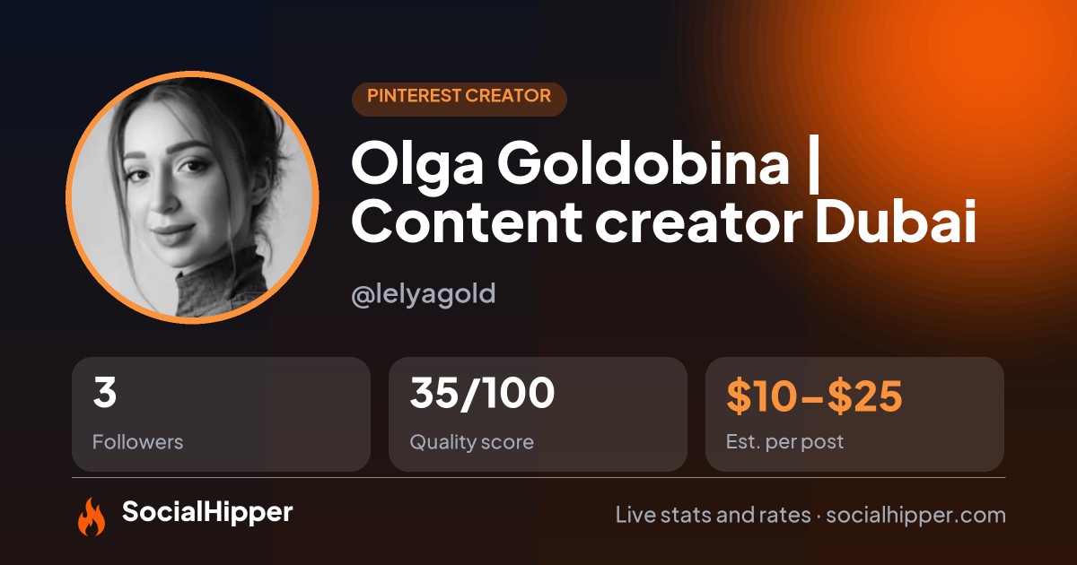 Olga Goldobina | Content creator Dubai 🇦🇪 Pinterest stats on SocialHipper