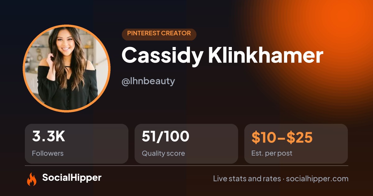 Cassidy Klinkhamer Pinterest stats on SocialHipper