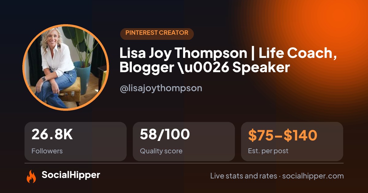 Lisa Joy Thompson | Life Coach, Blogger \u0026 Speaker Pinterest stats on SocialHipper
