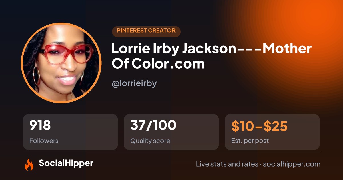 Lorrie Irby Jackson---Mother Of Color.com Pinterest stats on SocialHipper