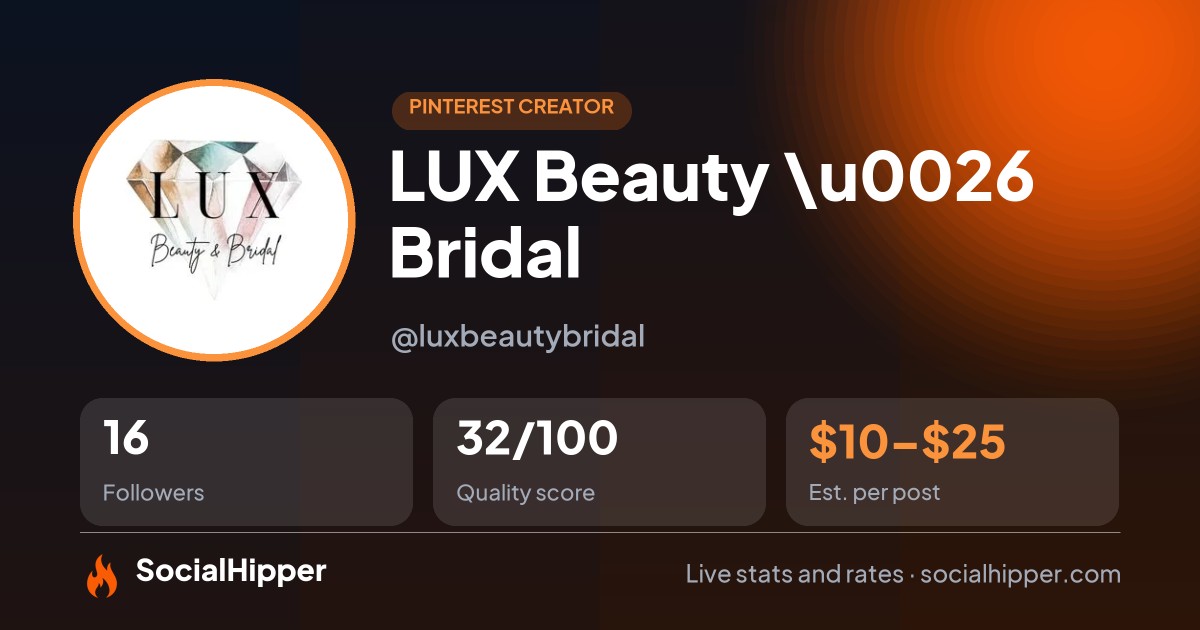 LUX Beauty \u0026 Bridal Pinterest stats on SocialHipper