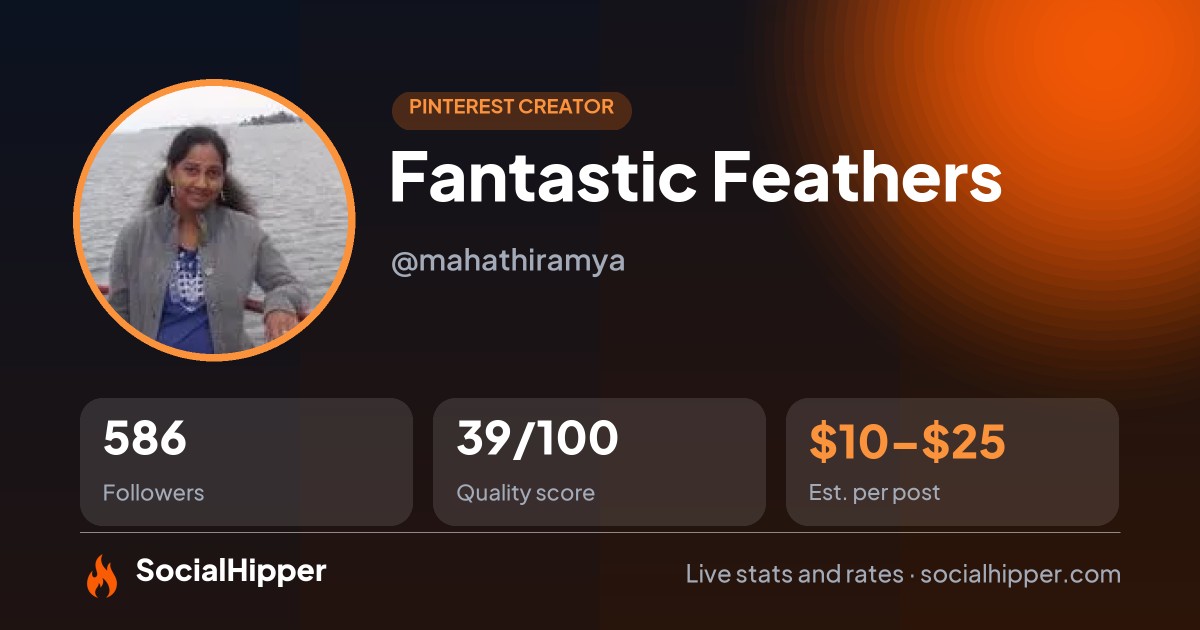 Fantastic Feathers Pinterest stats on SocialHipper