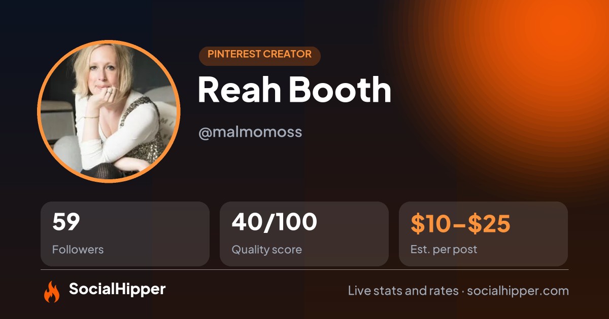 Reah Booth Pinterest stats on SocialHipper