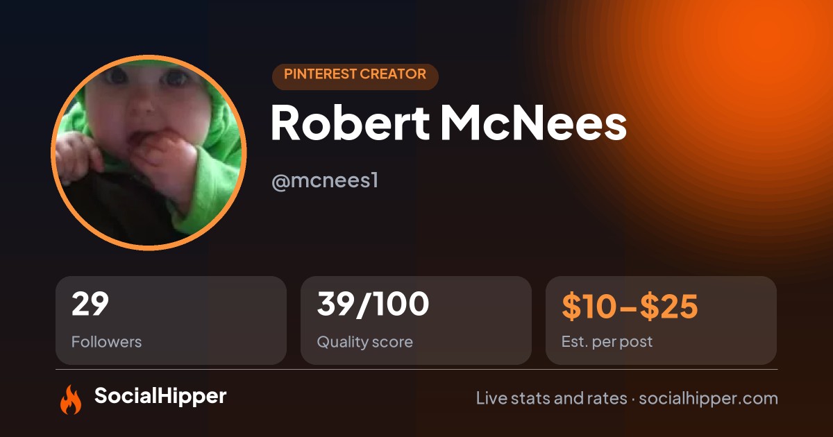 Robert McNees Pinterest stats on SocialHipper