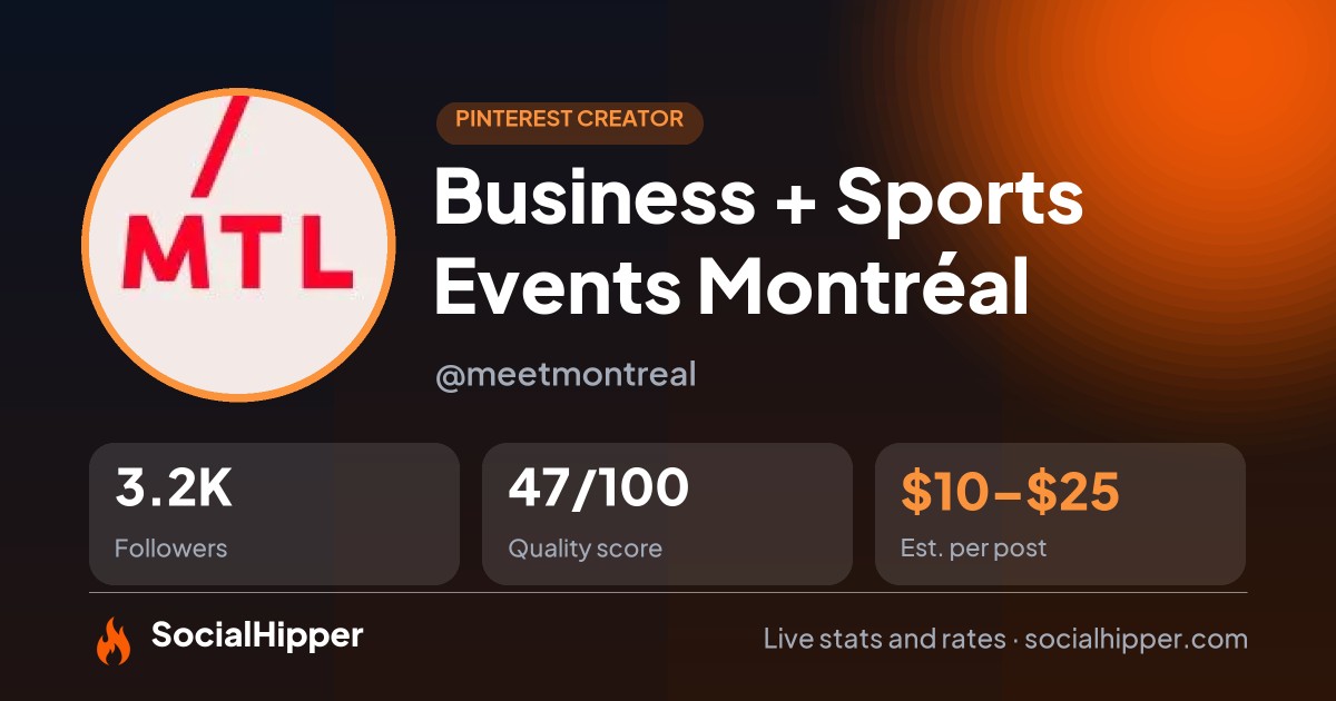 Business + Sports Events Montréal Pinterest stats on SocialHipper