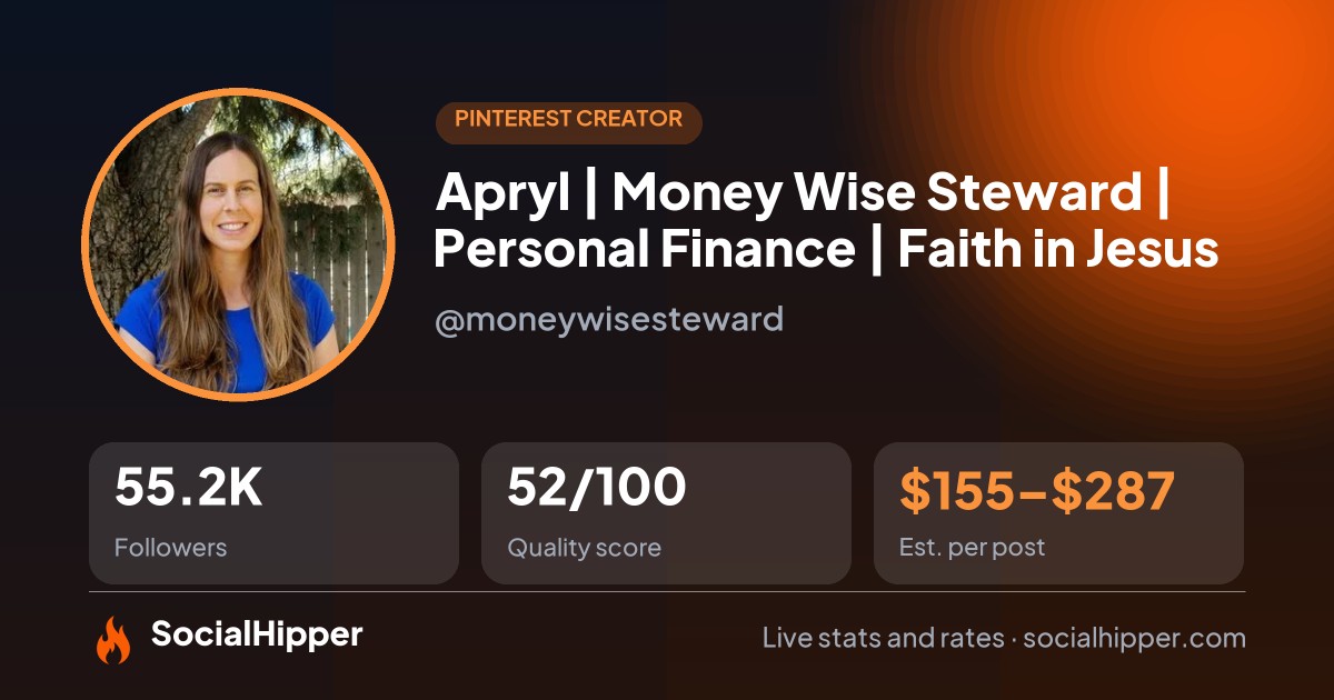 Apryl | Money Wise Steward | Personal Finance | Faith in Jesus Pinterest stats on SocialHipper