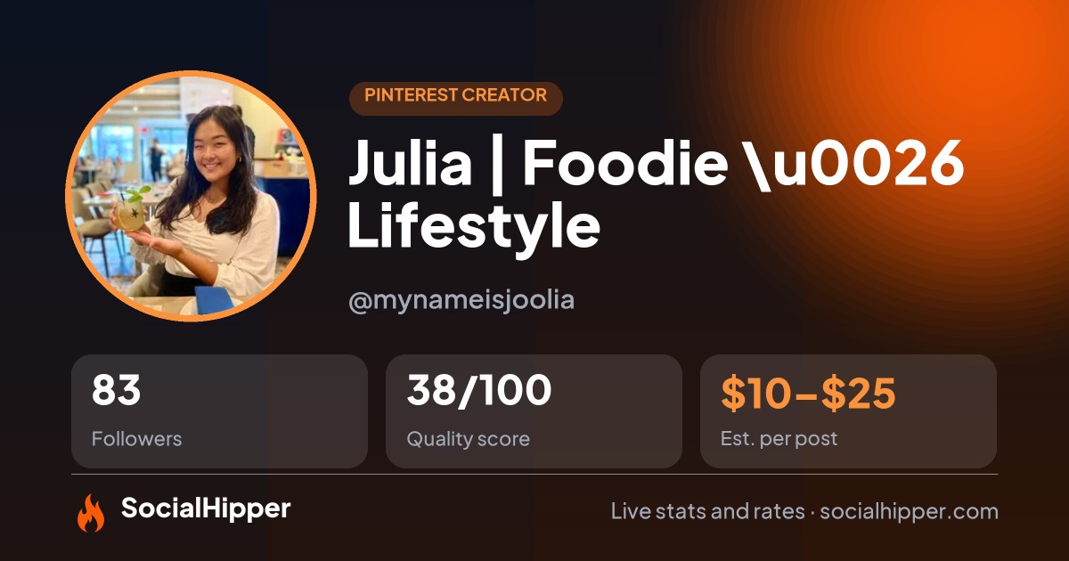 Julia | Foodie \u0026 Lifestyle Pinterest stats on SocialHipper