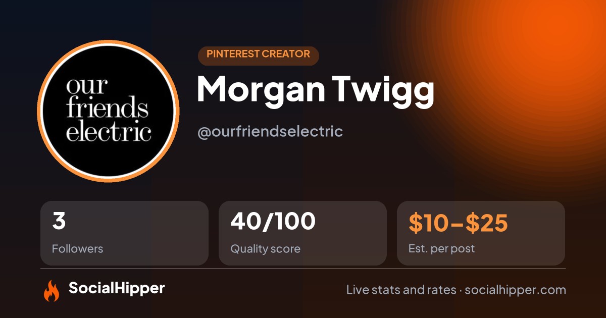 Morgan Twigg Pinterest stats on SocialHipper