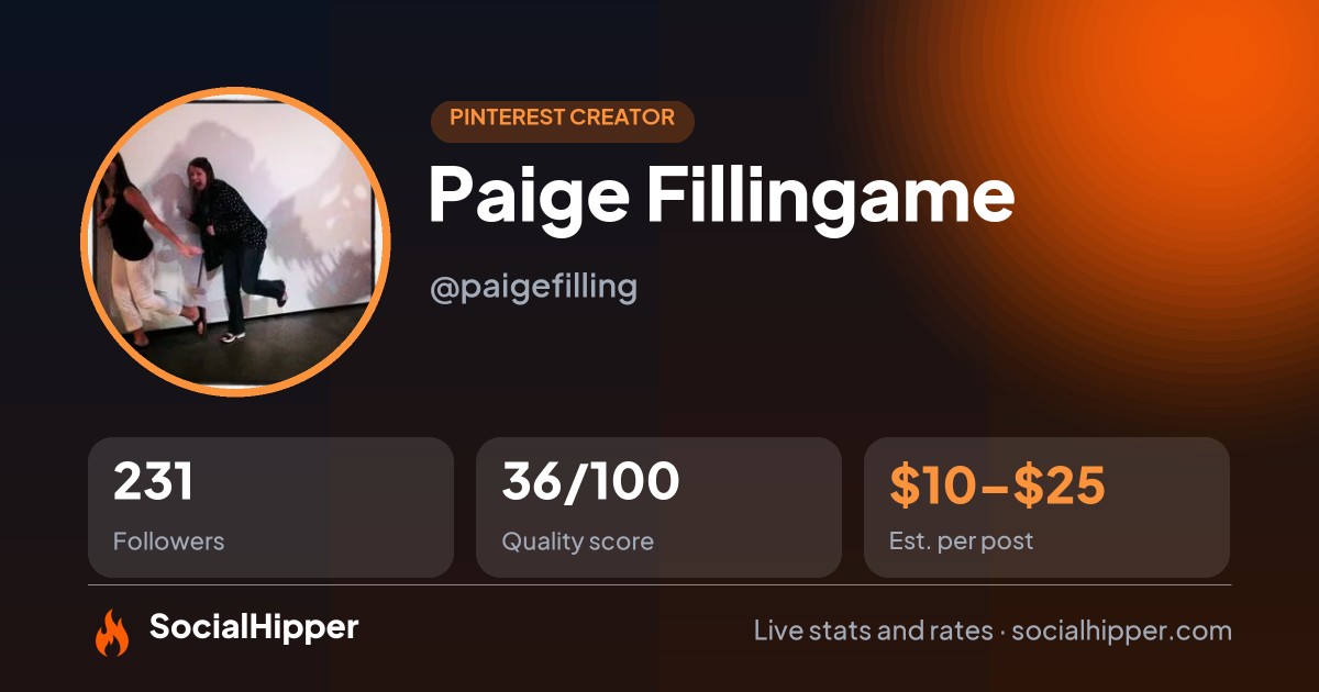 Paige Fillingame Pinterest stats on SocialHipper