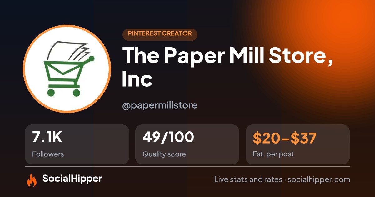 The Paper Mill Store, Inc Pinterest stats on SocialHipper